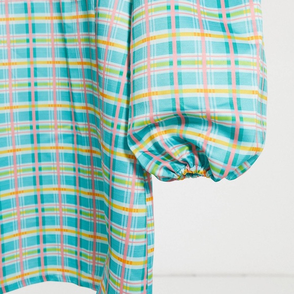 GLAMOROUS Taffeta Checkered Mini Dress Puff Sleeve - Picture 8 of 8